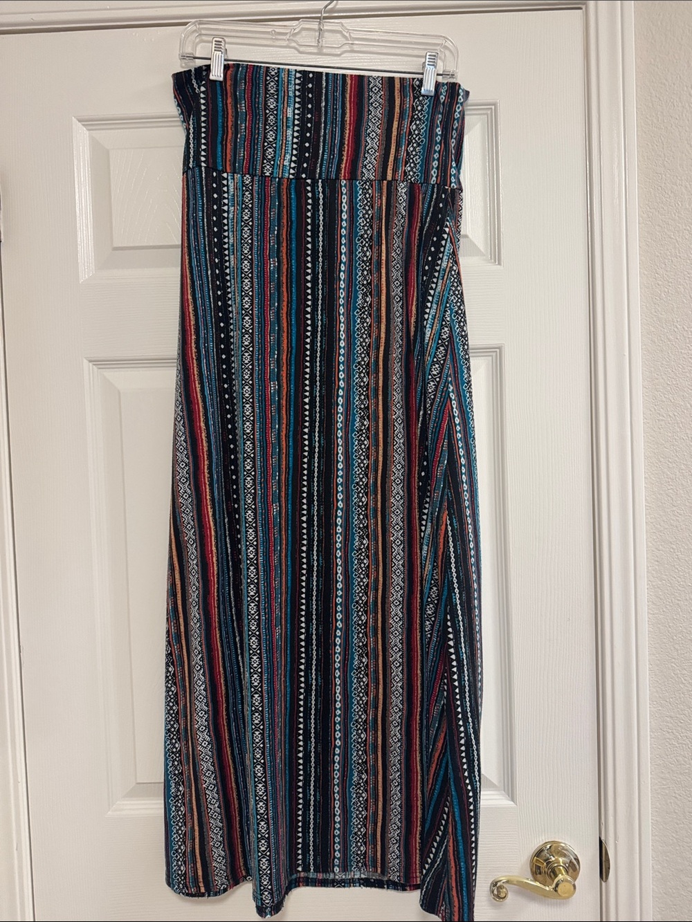 Urban Coco Boho Stripe Maxi Skirt Dress in Black, Teal & Russ Large